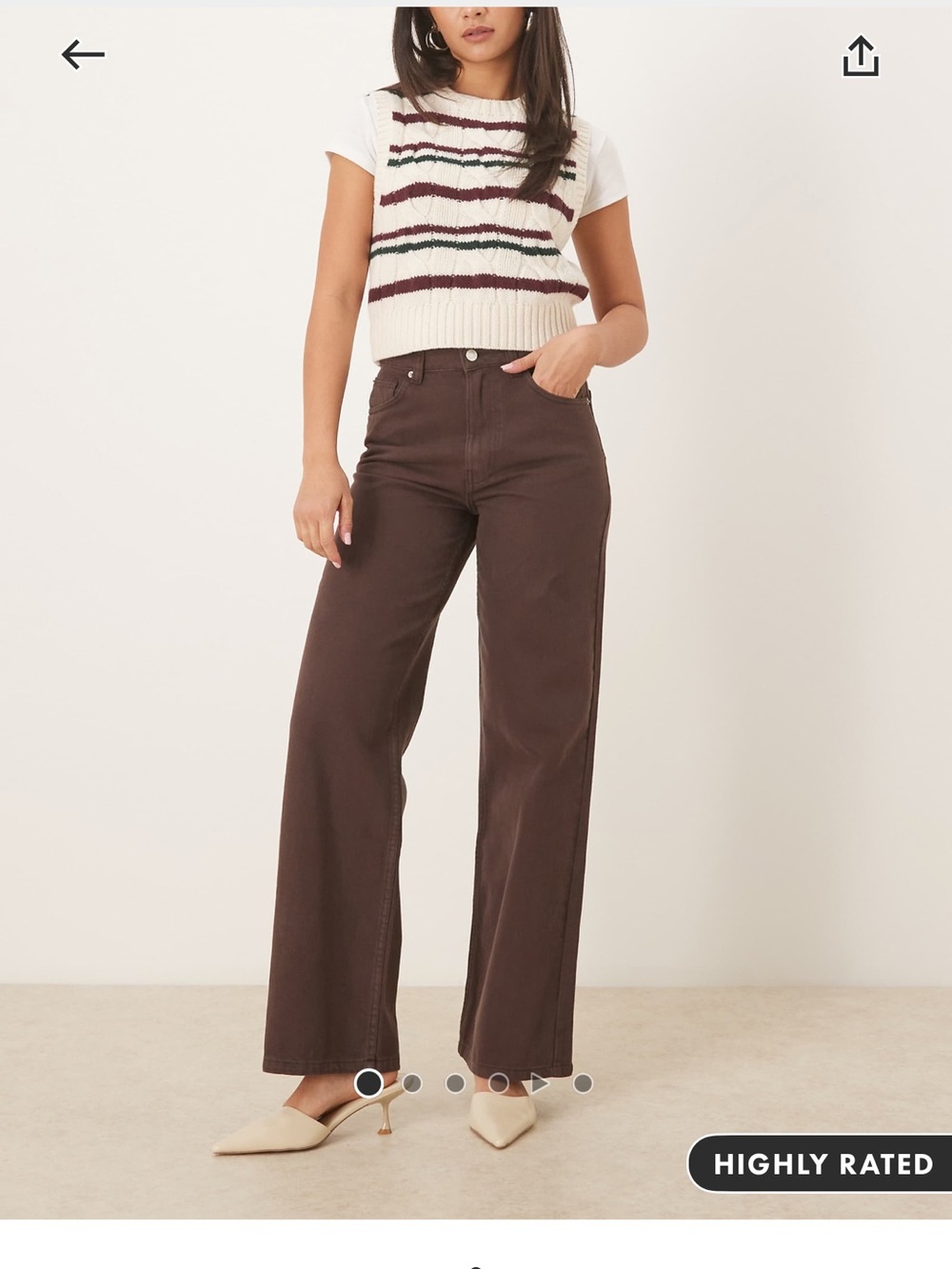 High-Rise Wide Leg Jeans in Dark Brown 100% Cotton